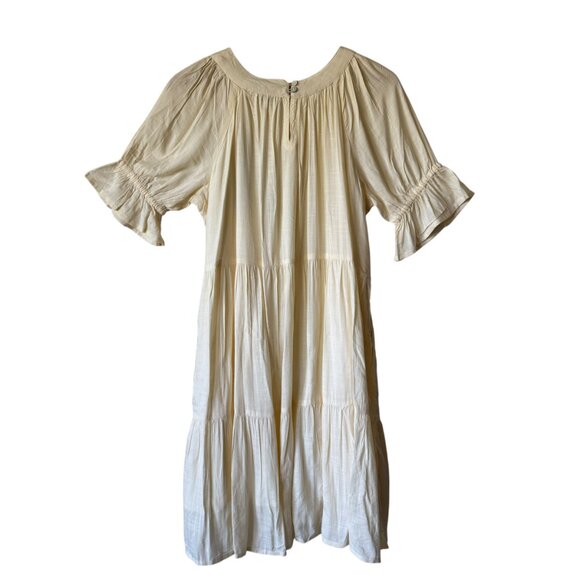 Max Dress Sm/Md Ivory Floral Embroidery Ruffled Short Sleeves Pockets Tiered - Picture 2 of 15